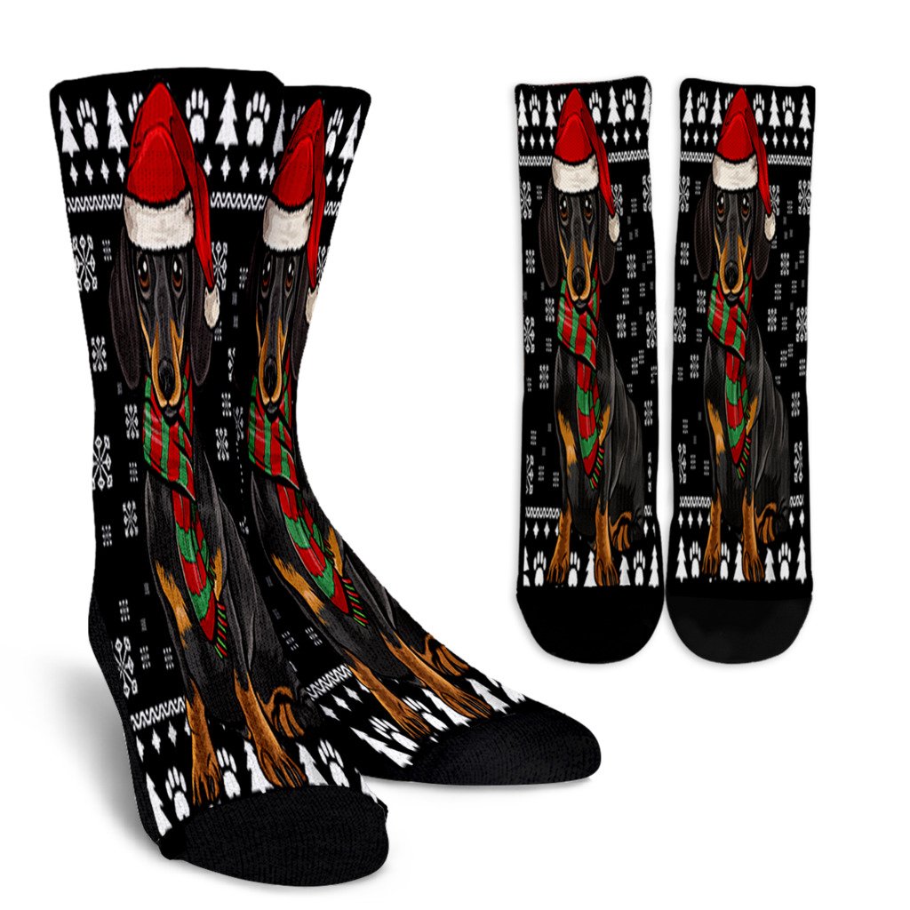 Black Dachshund Dog Santa Hat Xmas Ugly Christmas Noel Socks Perfect Christmas Gift