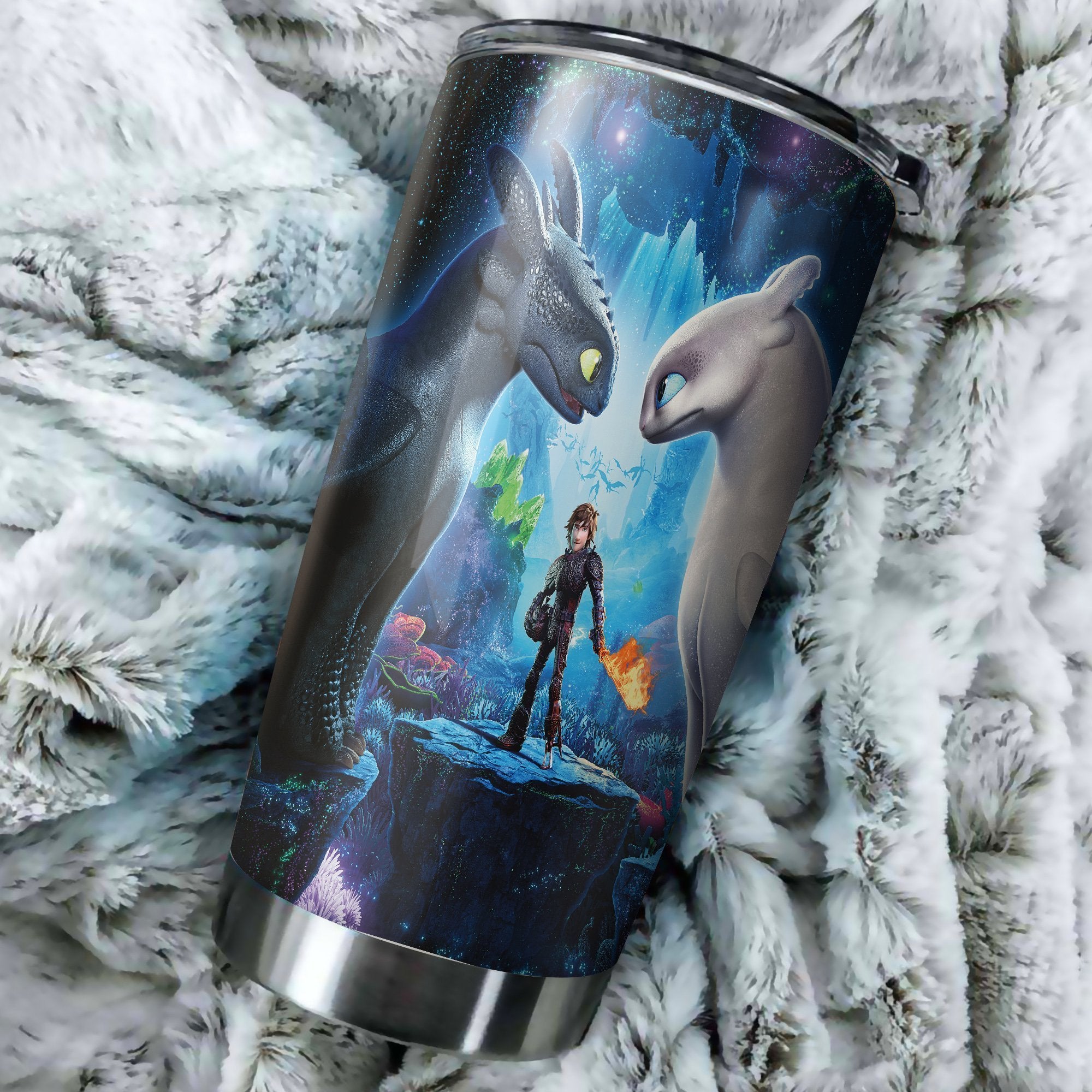 Toothless And Light Fury How To Train Your Dragon Art Tumbler Perfect Birthday Best Gift Stainless Traveling Mugs 2021