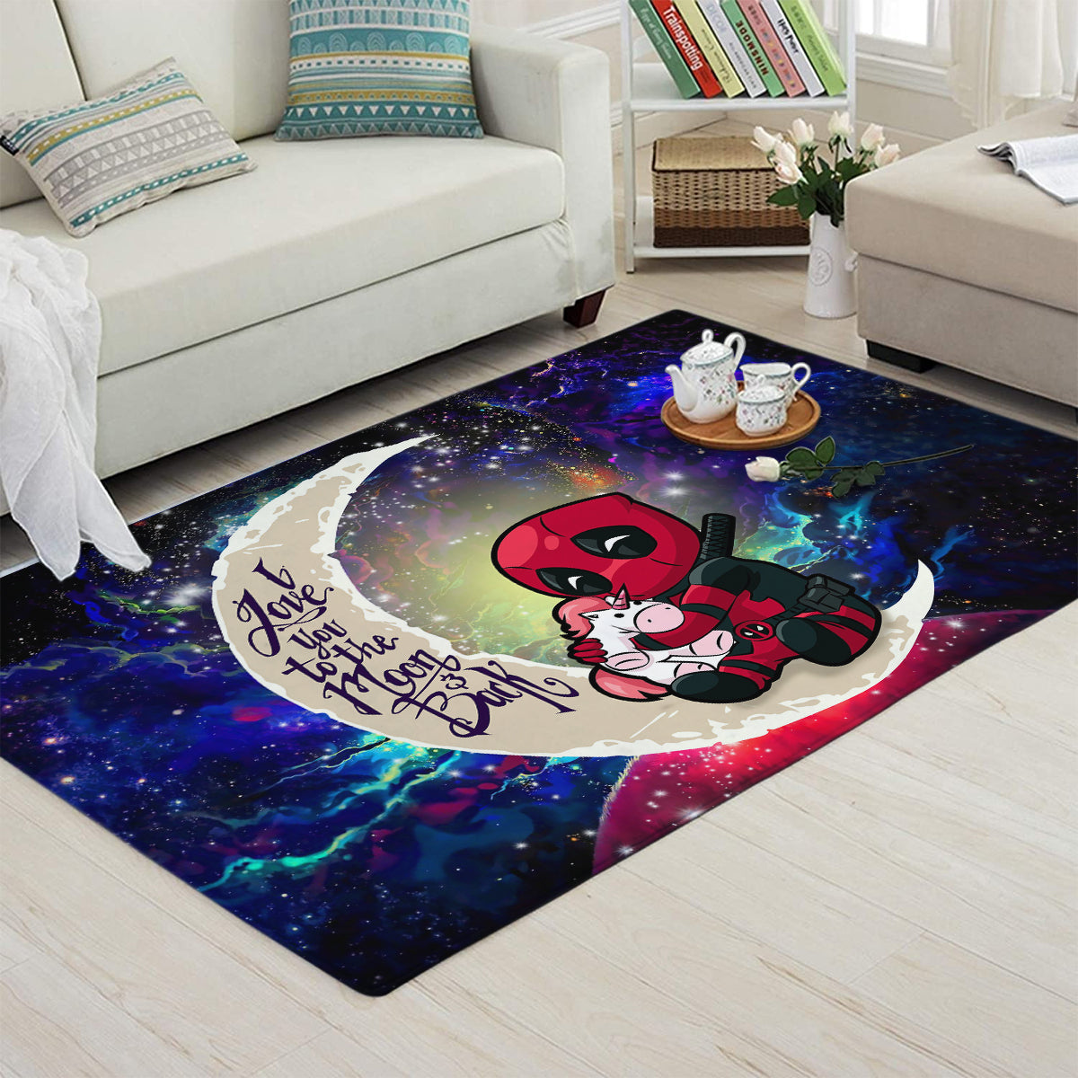 Chibi Deadpool Unicorn Toy Love You To The Moon Galaxy Carpet Rug Home Room Decor