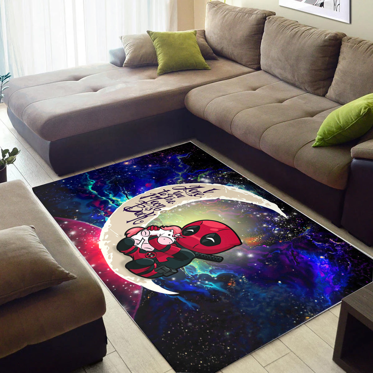 Chibi Deadpool Unicorn Toy Love You To The Moon Galaxy Carpet Rug Home Room Decor