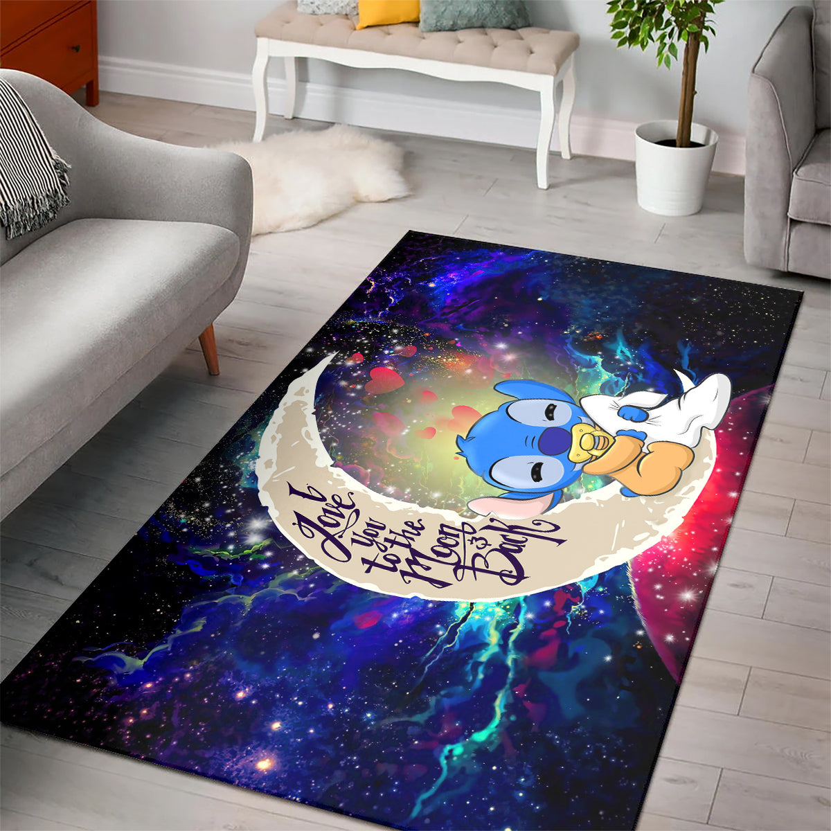 Cute Baby Stitch Sleep Love You To The Moon Galaxy Carpet Rug Home Room Decor