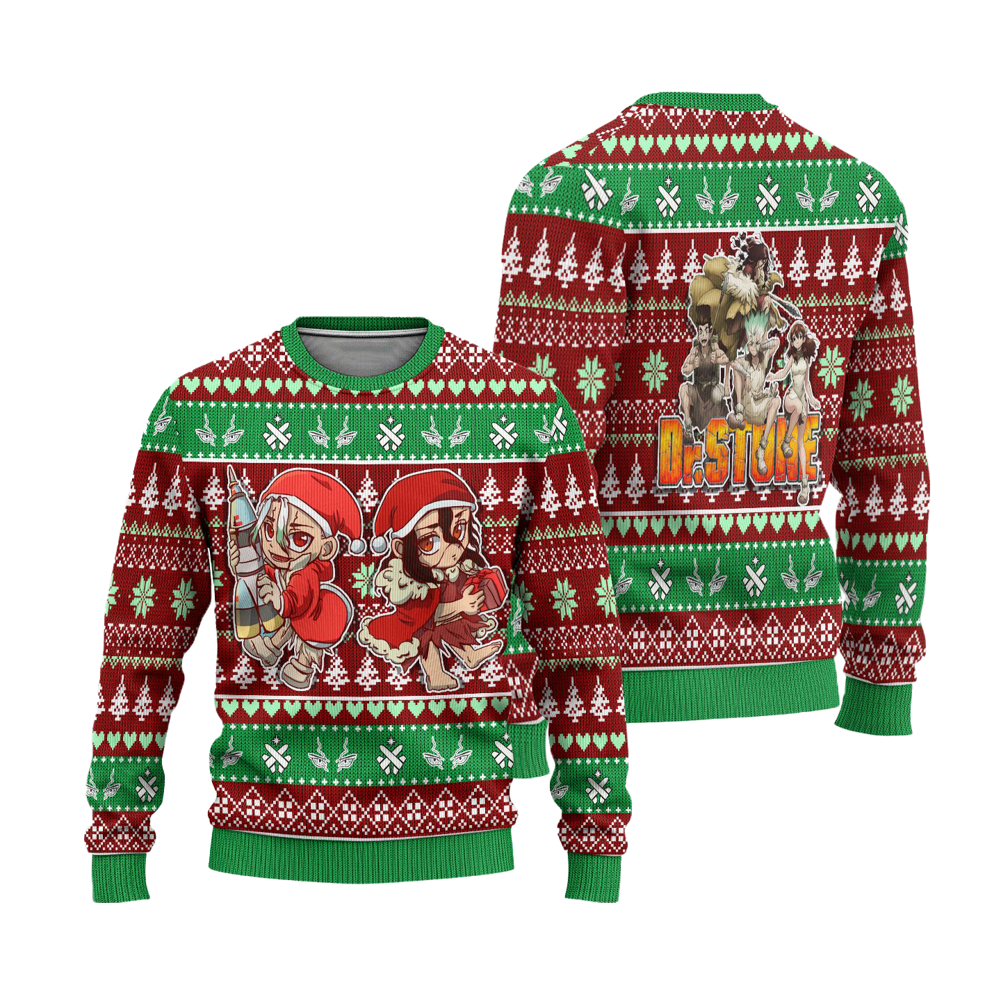 Senku x Tsukasa Anime Ugly Christmas Sweater Custom Dr Stone Xmas Gift