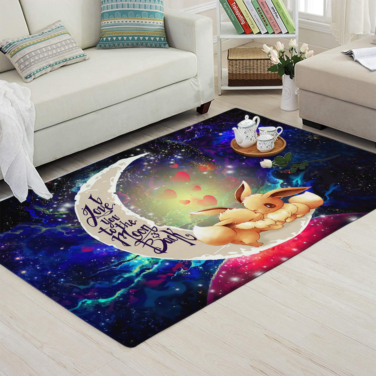 Cute Eevee Pokemon Couple Love You To The Moon Galaxy Carpet Rug Home Room Decor