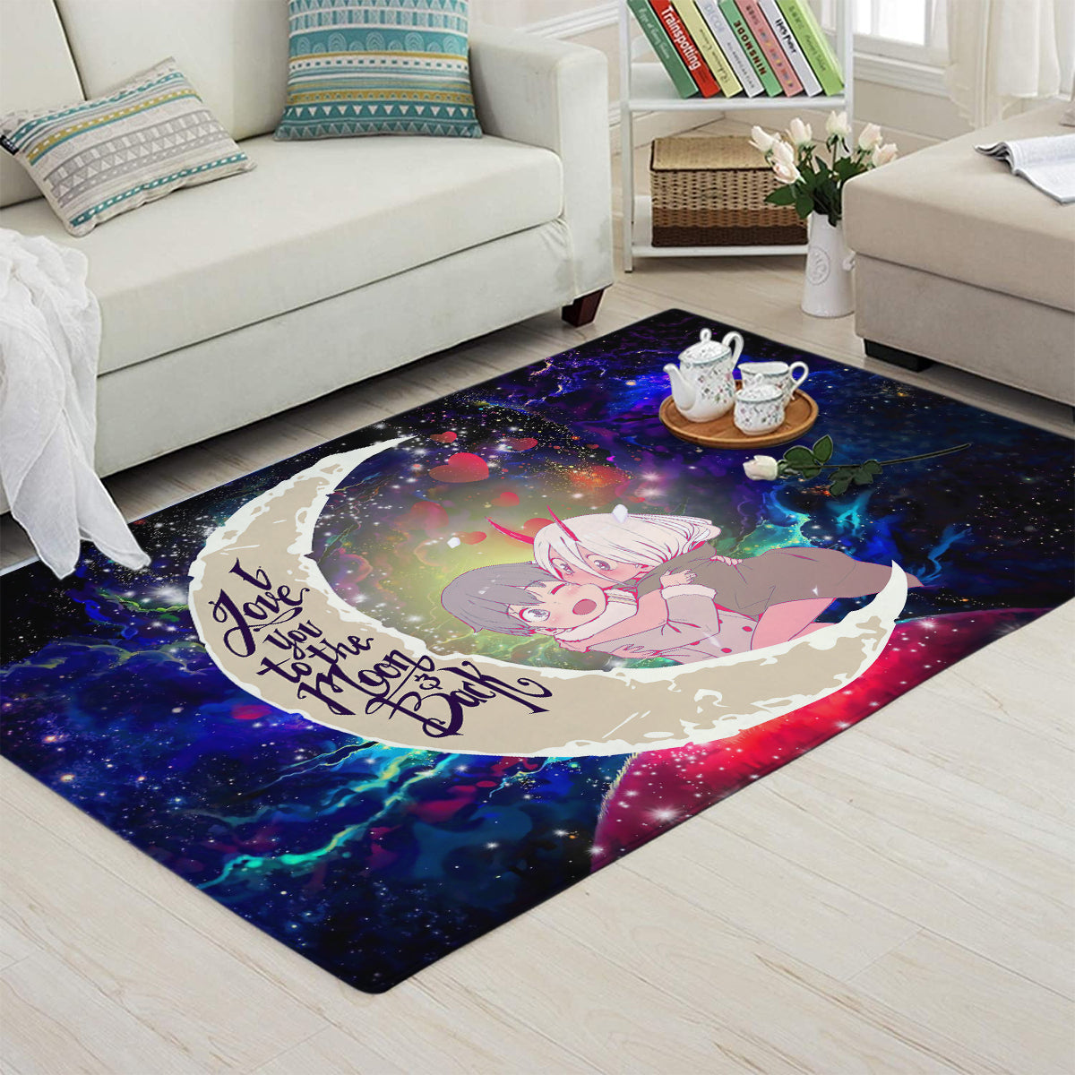 Darling In The Franxx Hiro And Zero Two Love You To The Moon Galaxy Carpet Rug Home Room Decor