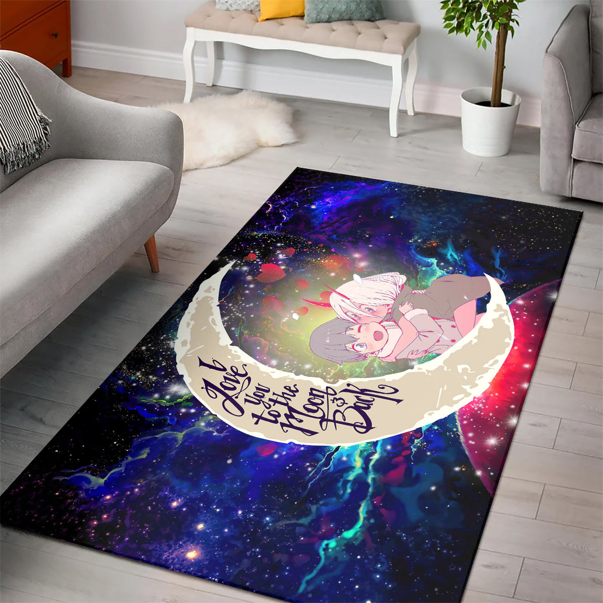 Darling In The Franxx Hiro And Zero Two Love You To The Moon Galaxy Carpet Rug Home Room Decor