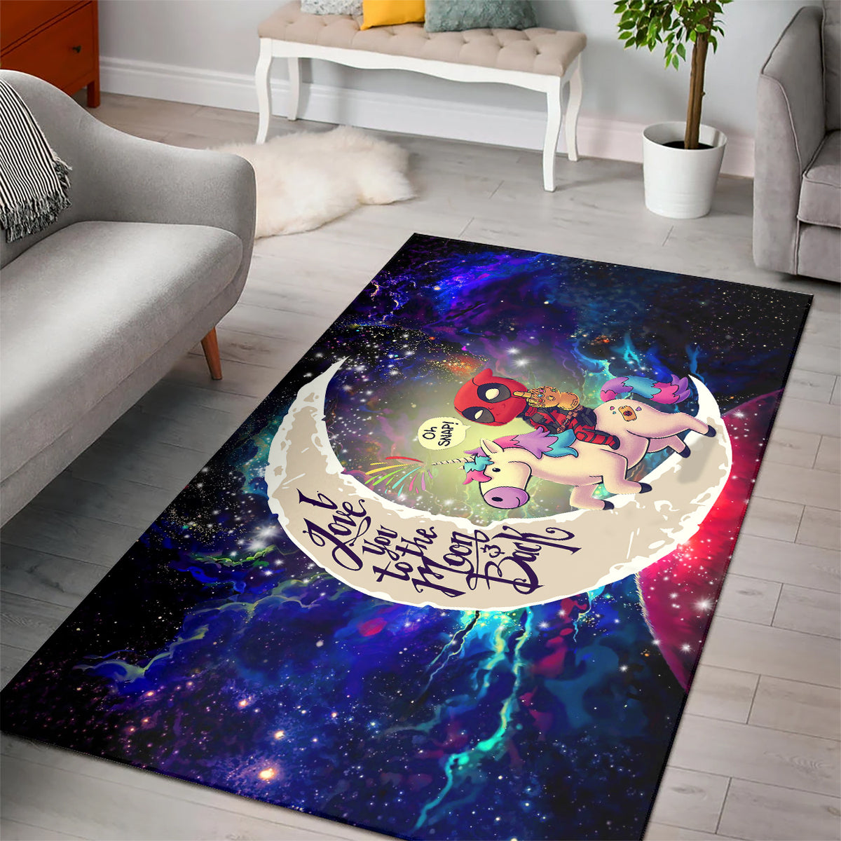 Deadpool Unicorn Love You To The Moon Galaxy Carpet Rug Home Room Decor