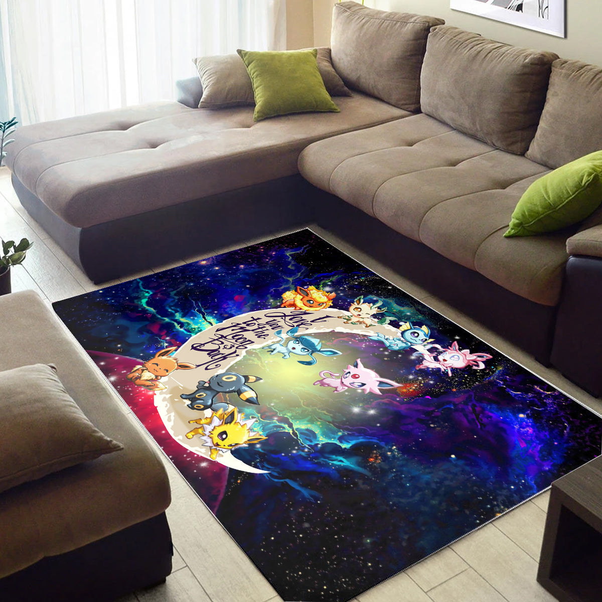 Eevee Evolution Pokemon Love You To The Moon Galaxy Carpet Rug Home Room Decor