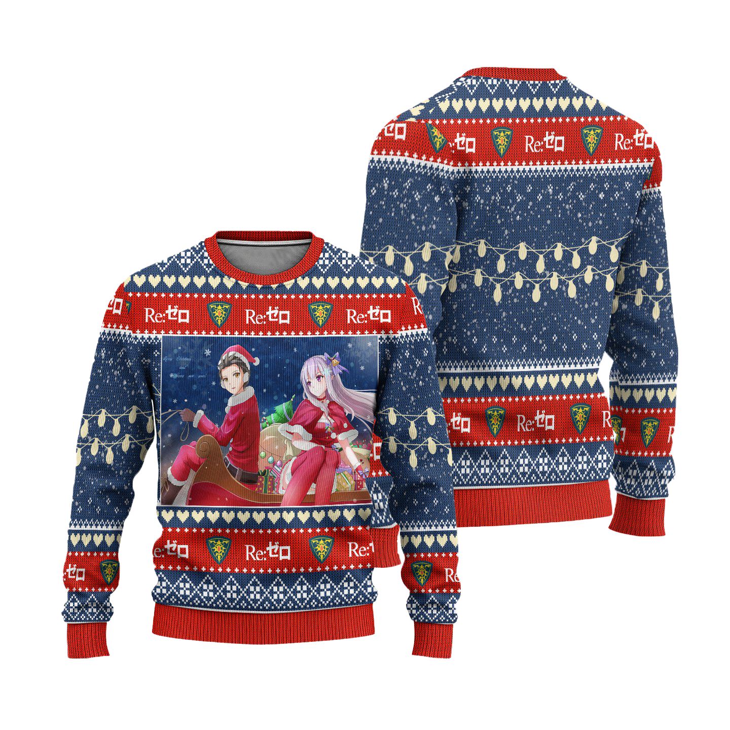 Natsuki Subaru x Emilia Anime Ugly Christmas Sweater Custom Re Zero Xmas Gift