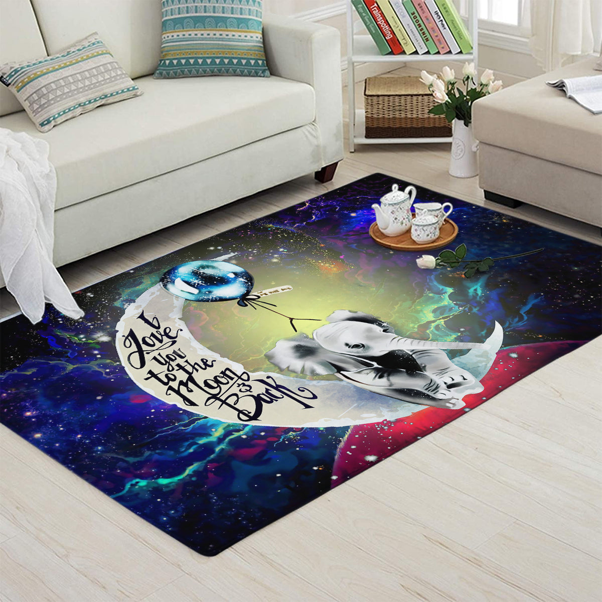 Elephant Love You To The Moon Galaxy Carpet Rug Home Room Decor
