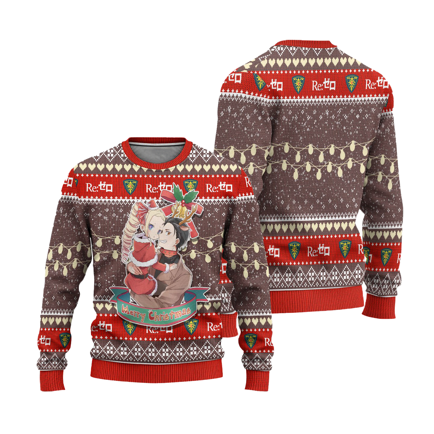 Natsuki Subaru x Beatrice Anime Ugly Christmas Sweater Custom Re Zero Xmas Gift