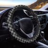 Grey And Black Checkered Pattern Print Car Steering Wheel Cover