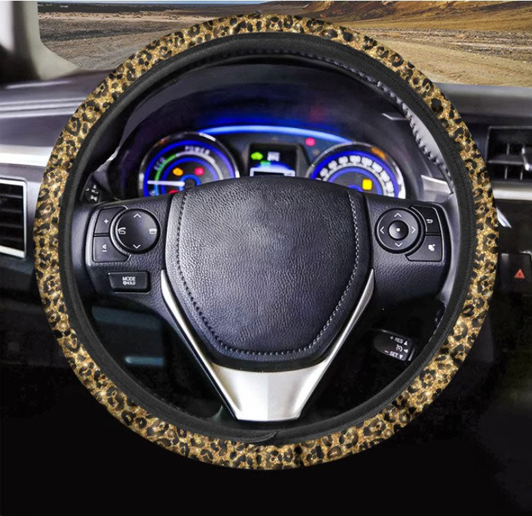 Glitter Gold Leopard Print Car Steering Wheel Cover