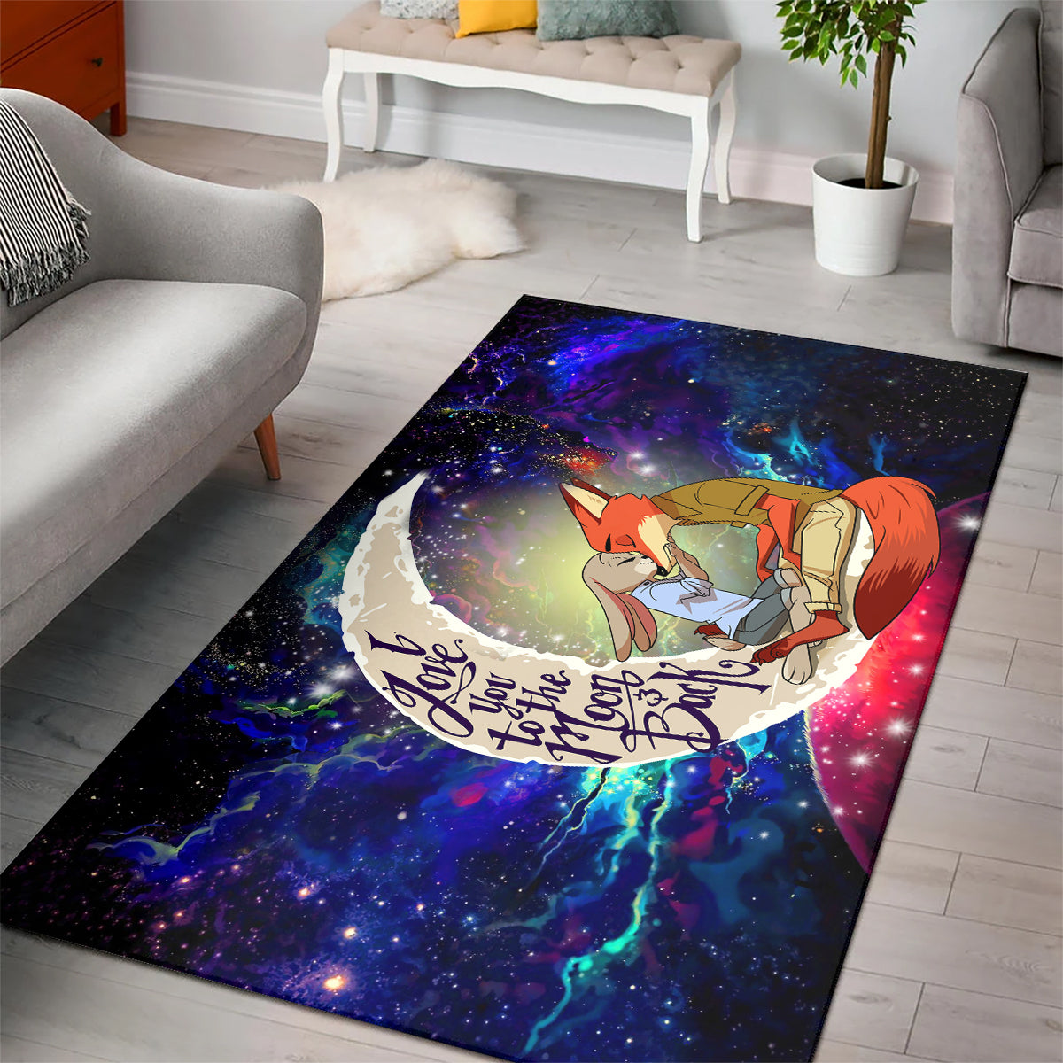 Fox Couple Zootopia Love You To The Moon Galaxy Carpet Rug Home Room Decor