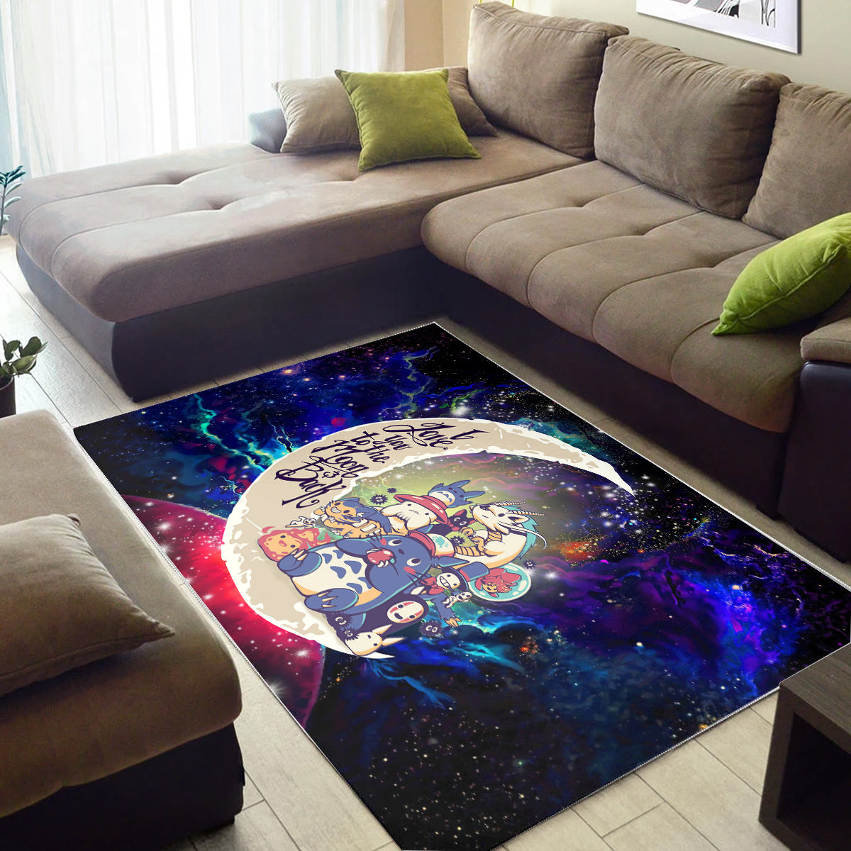 Ghibli Character Love You To The Moon Galaxy Carpet Rug Home Room Decor
