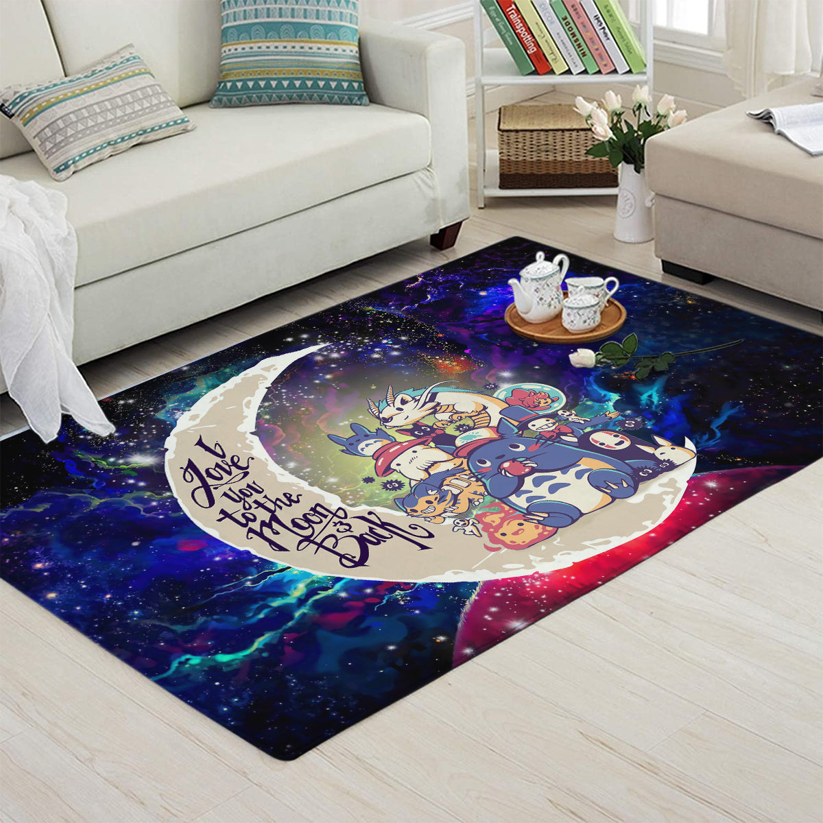 Ghibli Character Love You To The Moon Galaxy Carpet Rug Home Room Decor