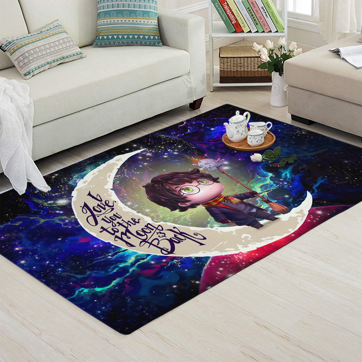 Harry Potter Chibi Love You To The Moon Galaxy Carpet Rug Home Room Decor