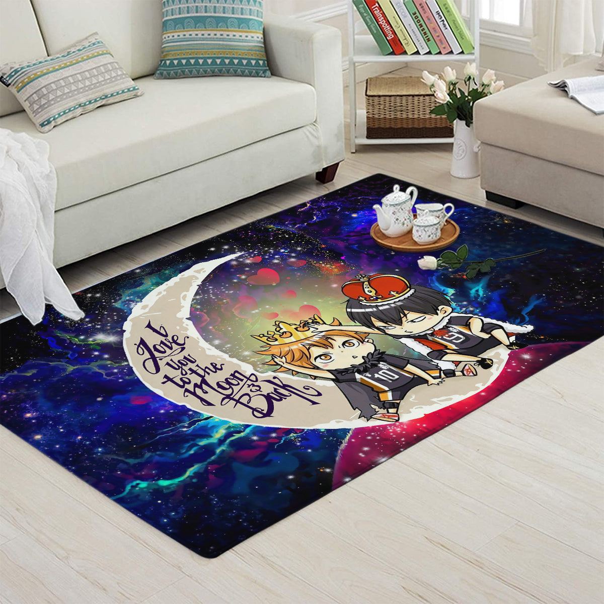 Hinata And Tobio Haikyuu Love You To The Moon Galaxy Carpet Rug Home Room Decor