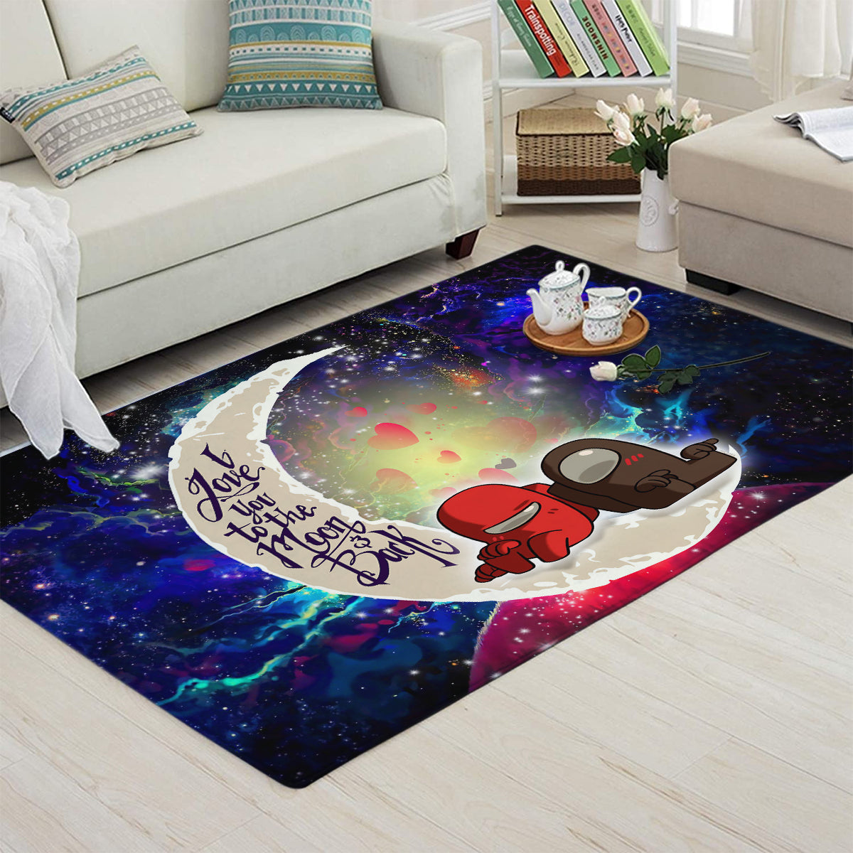 Among Us Couple Love You To The Moon Galaxy Carpet Rug Home Room Decor
