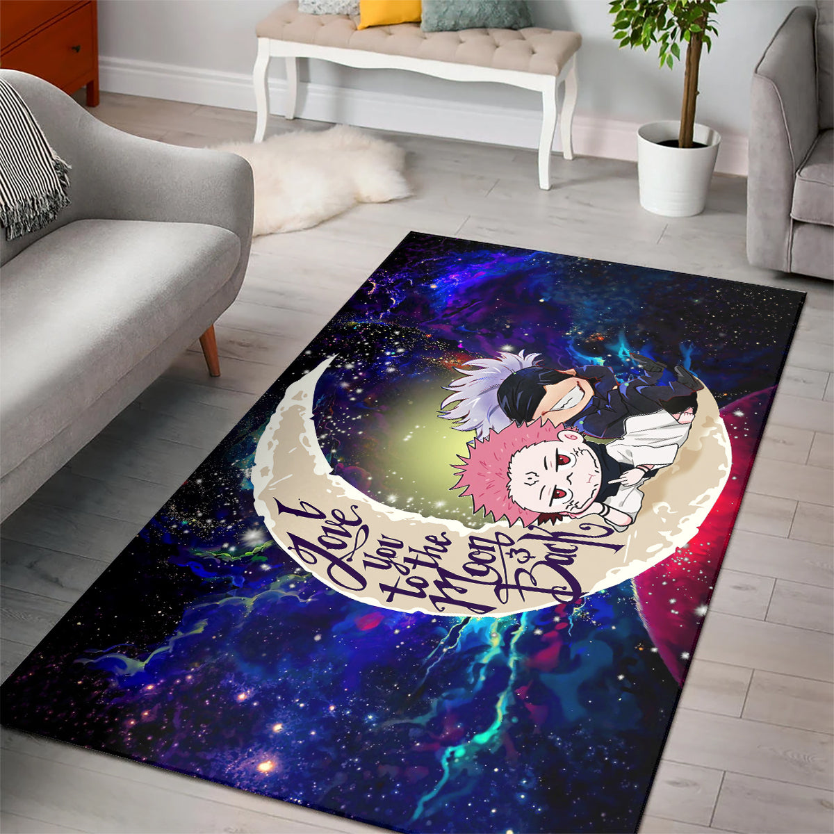 Jujutsu Kaisen Gojo Sakuna Chibi Anime Love You To The Moon Galaxy Carpet Rug Home Room Decor