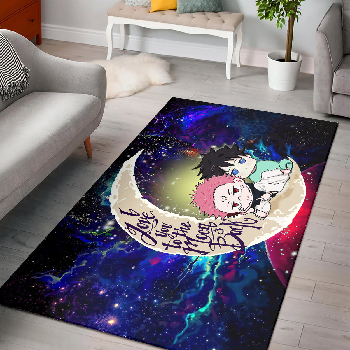 Jujutsu Kaisen Gojo Sukuna Love You To The Moon Galaxy Carpet Rug Home Room Decor
