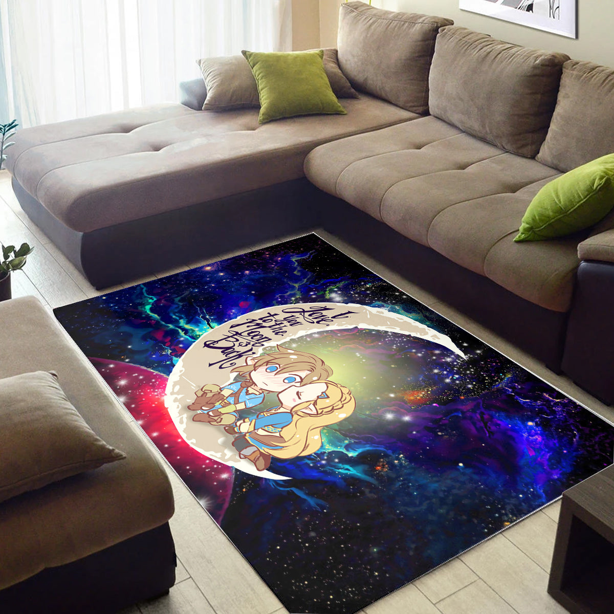 Legend Of Zelda Couple Chibi Couple Love You To The Moon Galaxy Carpet Rug Home Room Decor