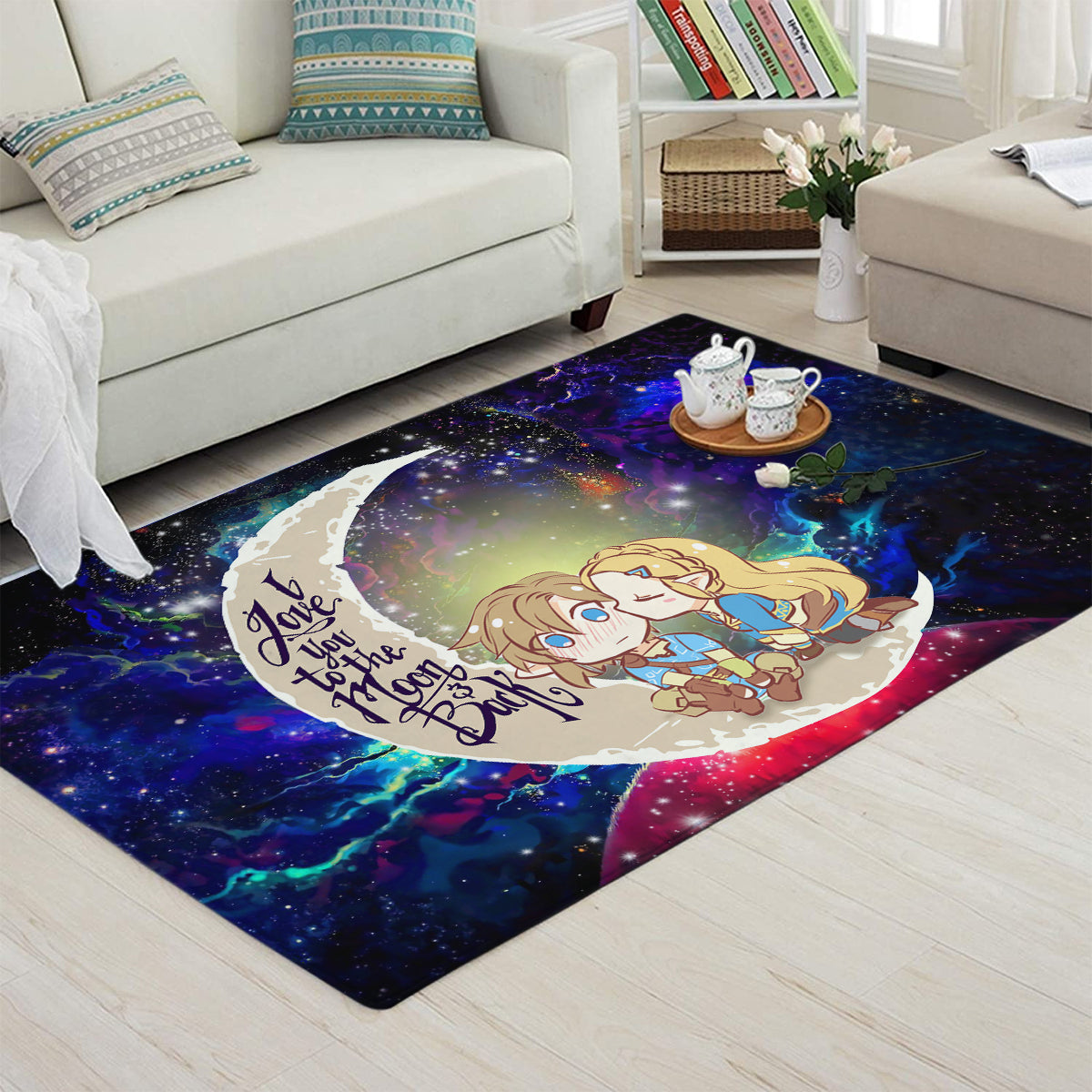 Legend Of Zelda Couple Chibi Couple Love You To The Moon Galaxy Carpet Rug Home Room Decor