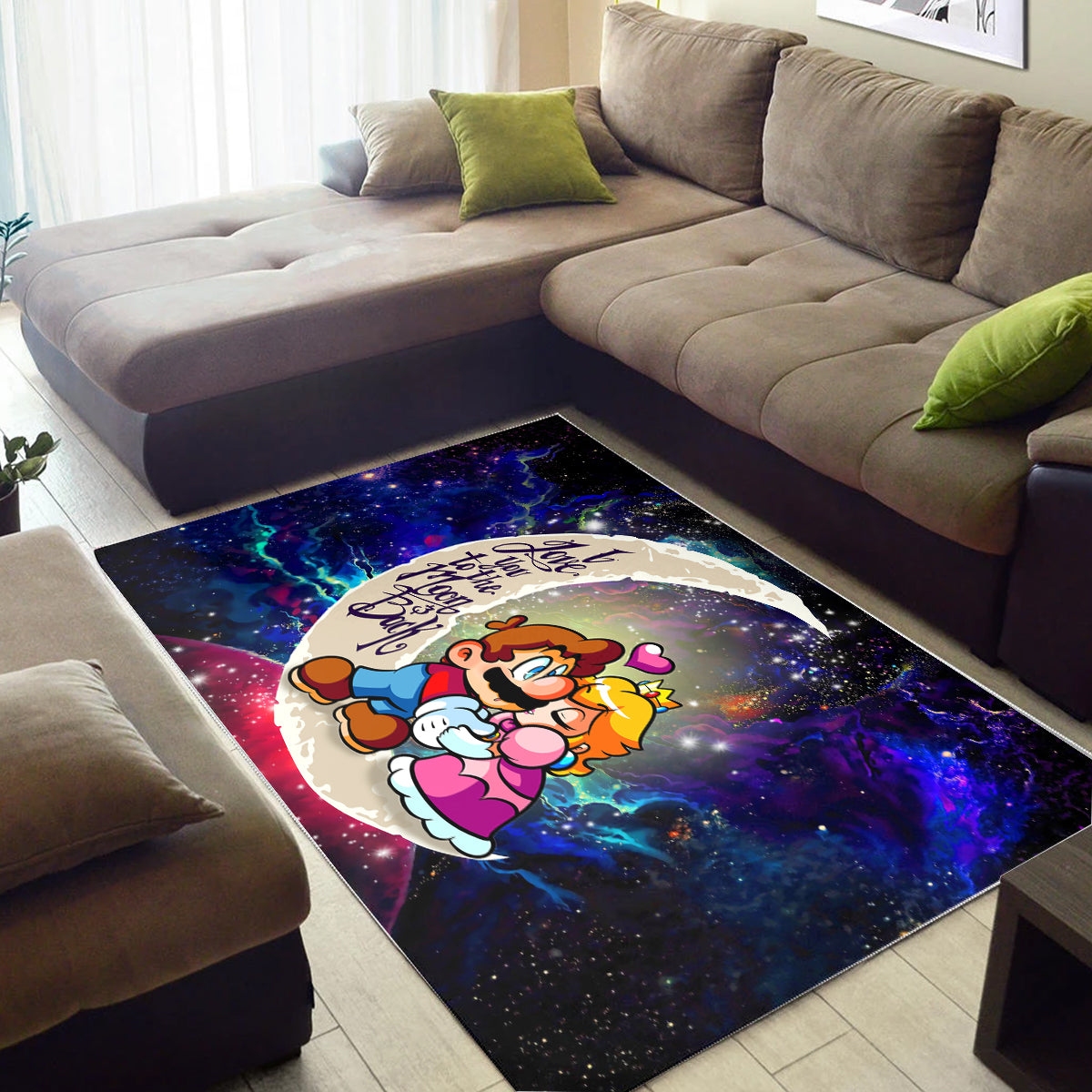 Mario Couple Love You To The Moon Galaxy Carpet Rug Home Room Decor