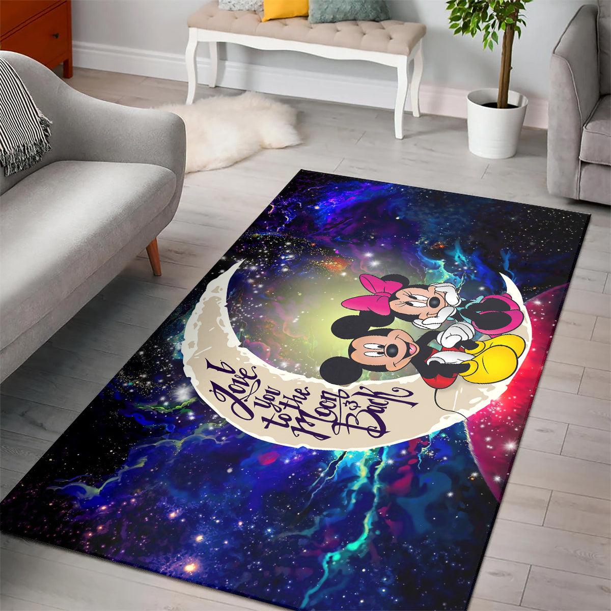 Mice Couple Love You To The Moon Galaxy Carpet Rug Home Room Decor