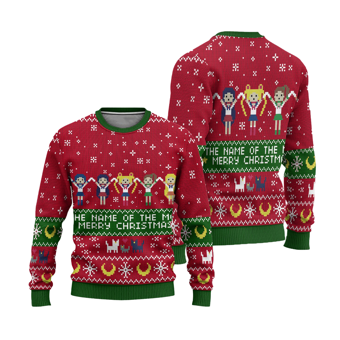 Sailor Guardians Ugly Christmas Sweater Sailor Moon Anime Xmas Gift Pixel Art