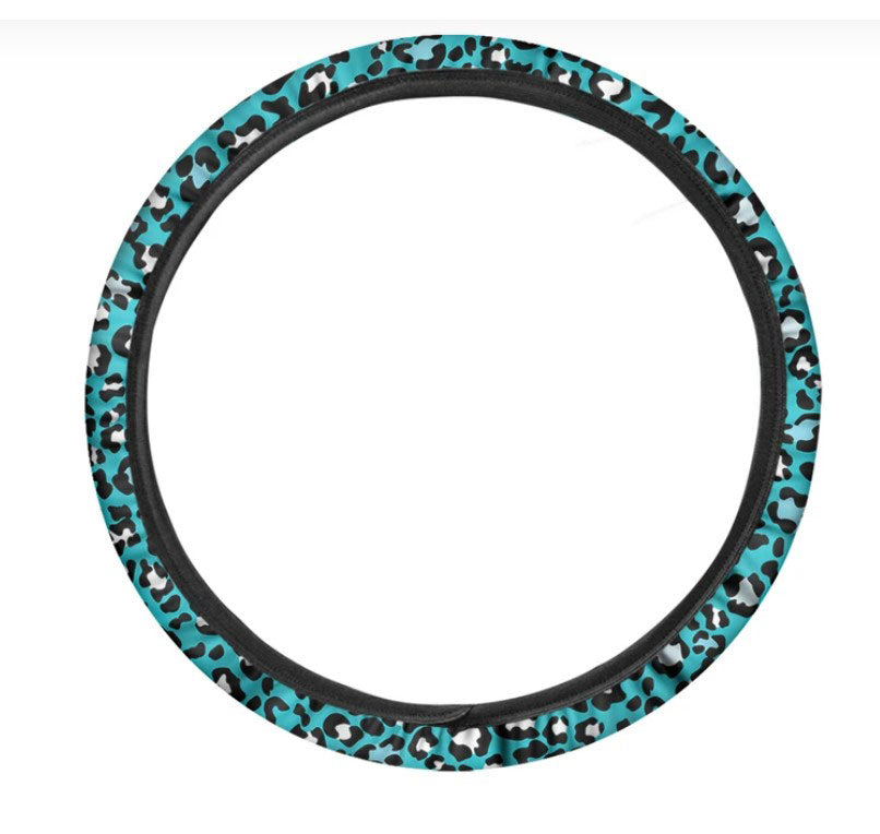 Turquoise Leopard Print Car Steering Wheel Cover