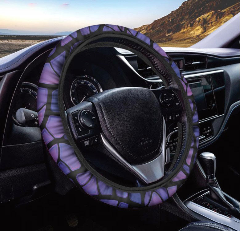 Purple Stained Glass Mosaic Print Car Steering Wheel Cover