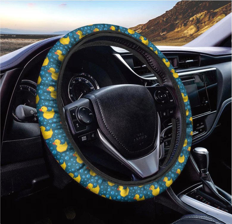 Pixel Rubber Duck Pattern Print Car Steering Wheel Cover