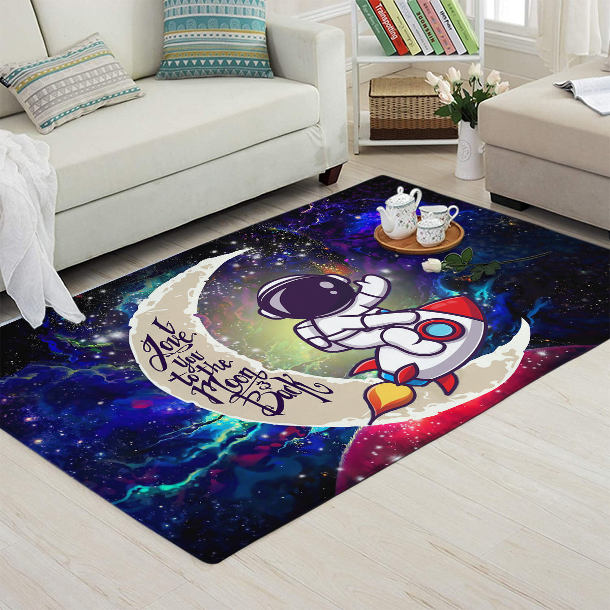 Astronaut Chibi Love You To The Moon Galaxy Carpet Rug Home Room Decor