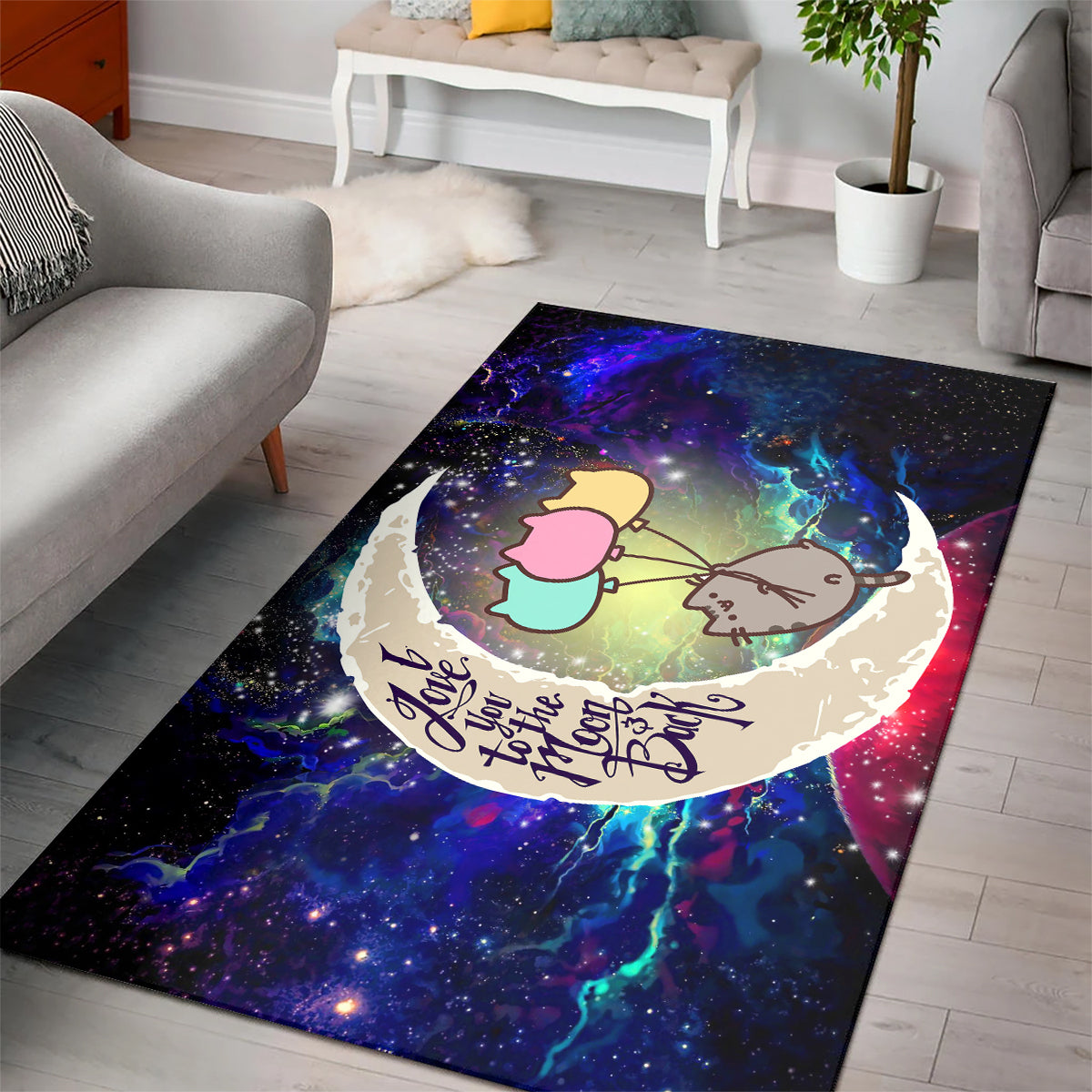 Pusheen Cat Love You To The Moon Galaxy Carpet Rug Home Room Decor