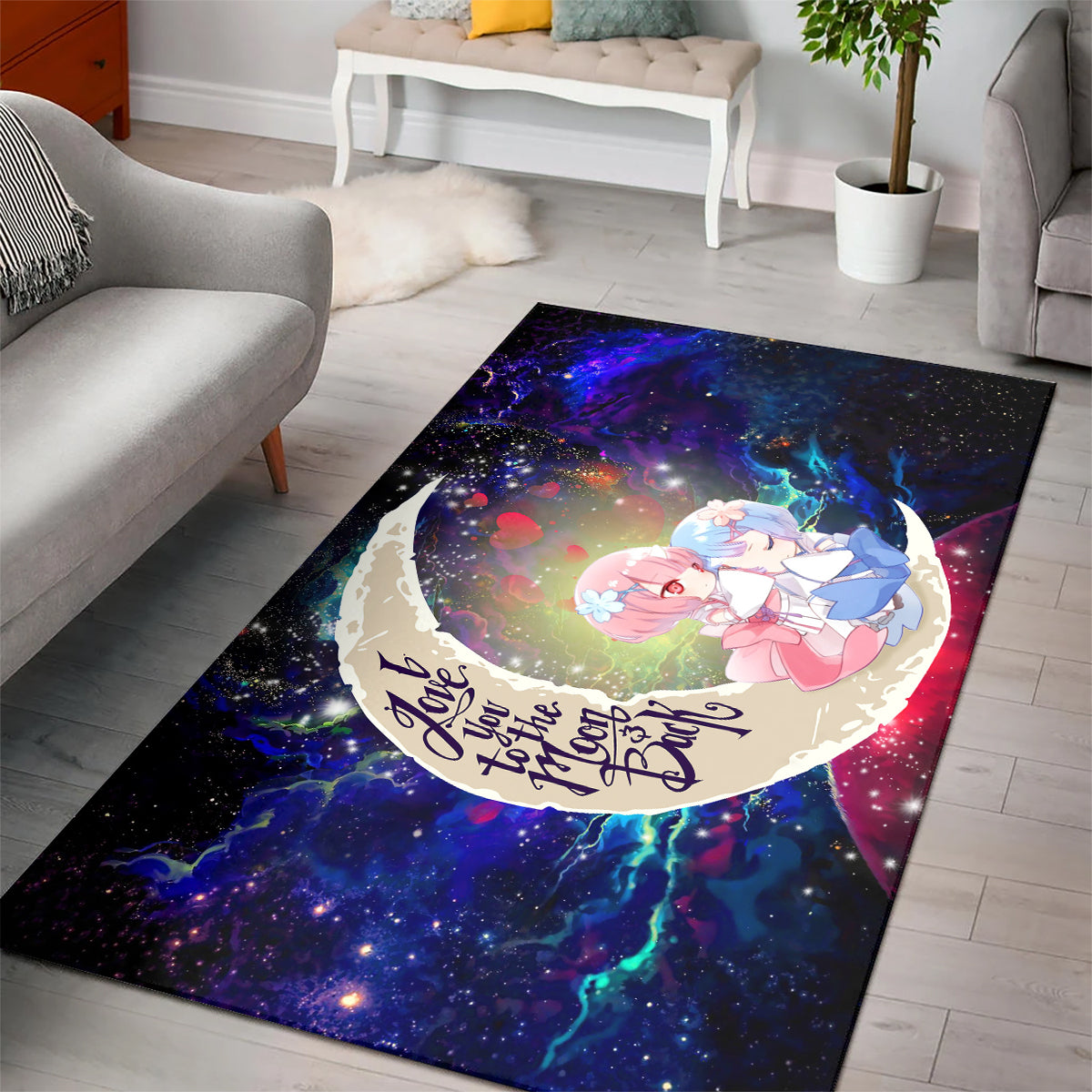 Ram And Rem Re Zero Love You To The Moon Galaxy Carpet Rug Home Room Decor