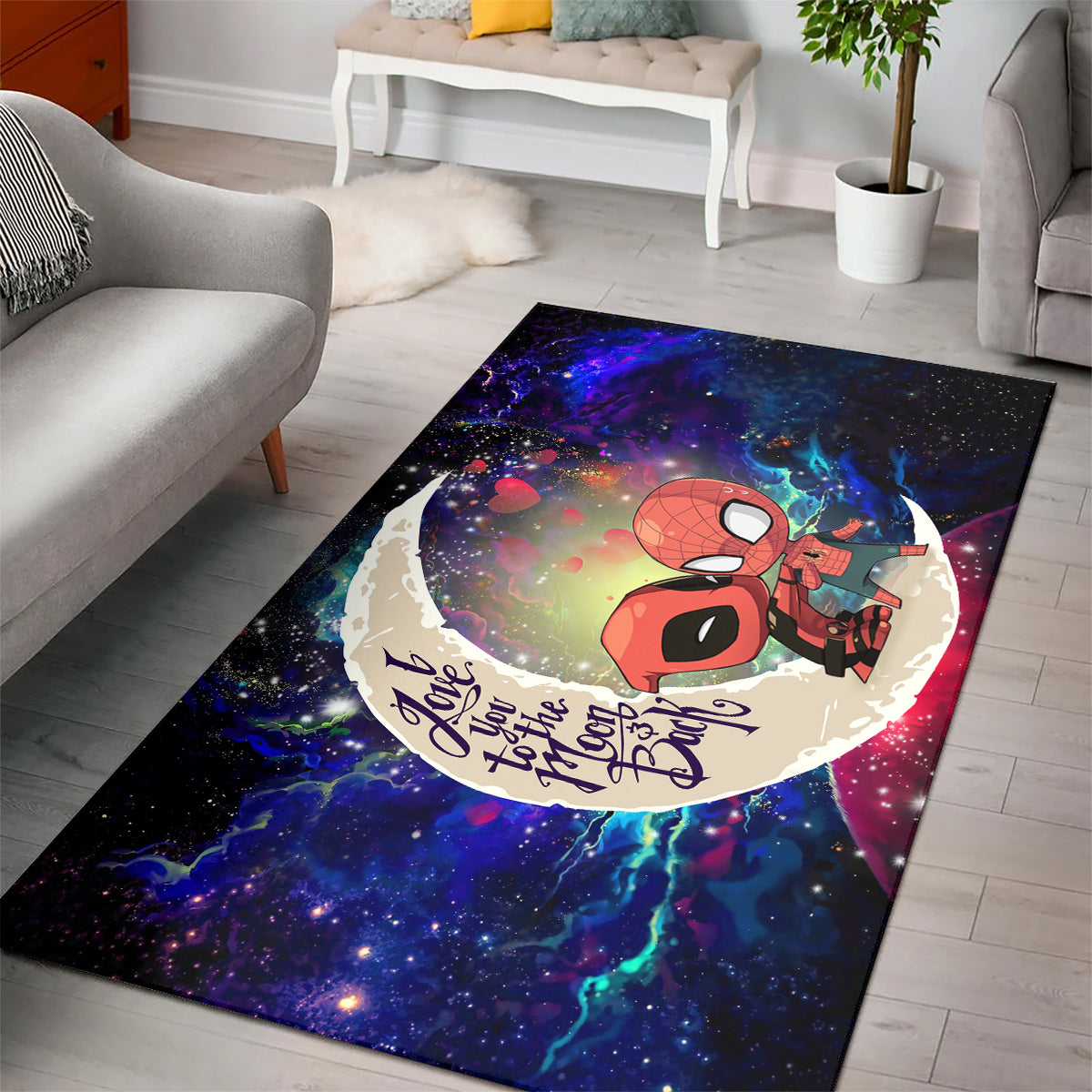 Spiderman And Deadpool Couple Love You To The Moon Galaxy Carpet Rug Home Room Decor