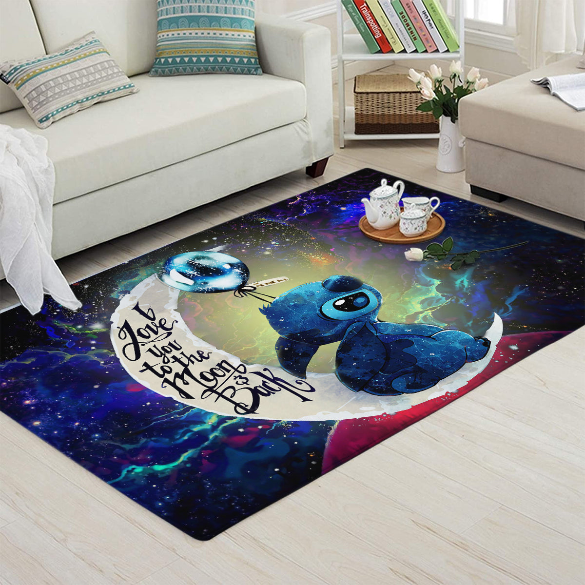Stitch Love You To The Moon Galaxy Carpet Rug Home Room Decor