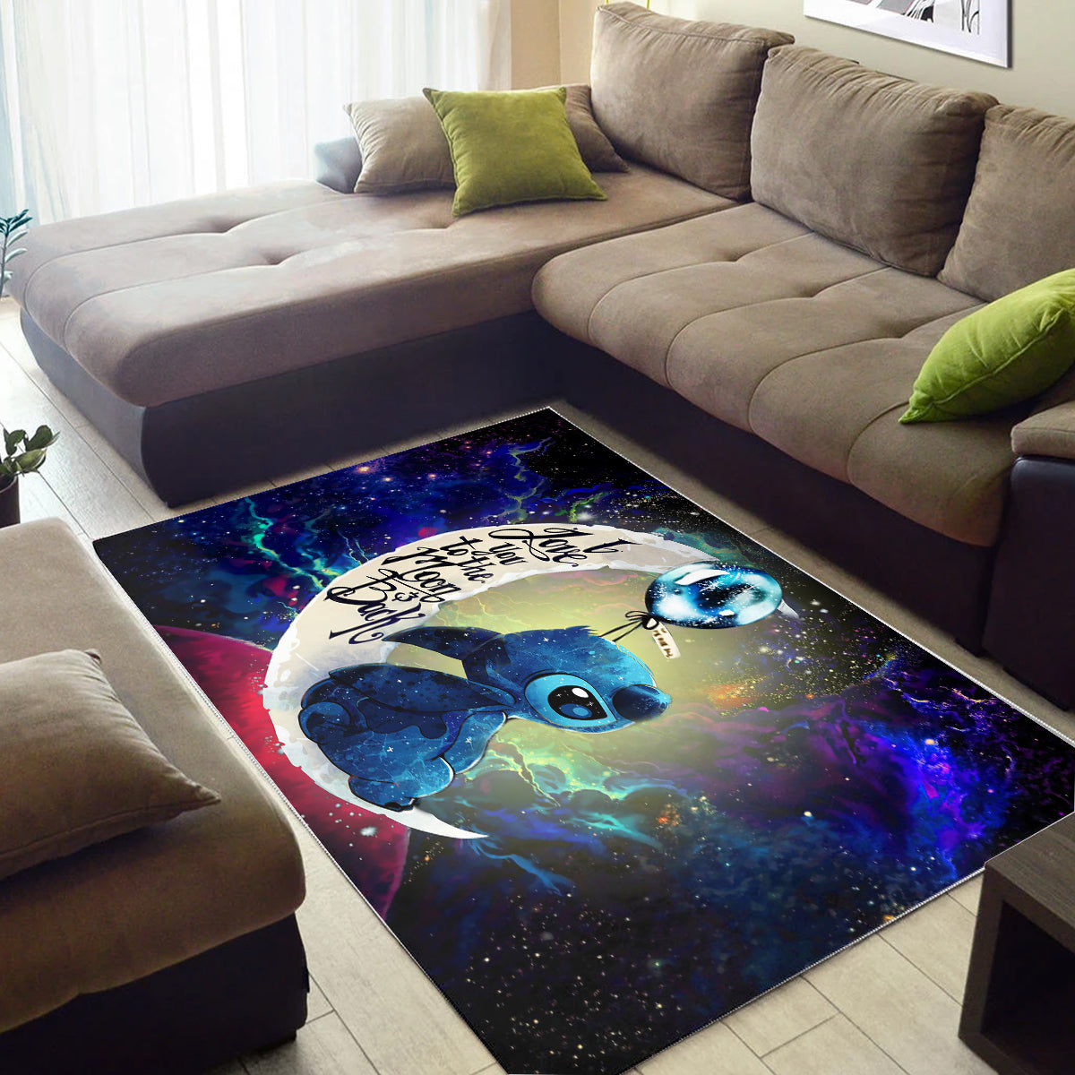 Stitch Love You To The Moon Galaxy Carpet Rug Home Room Decor