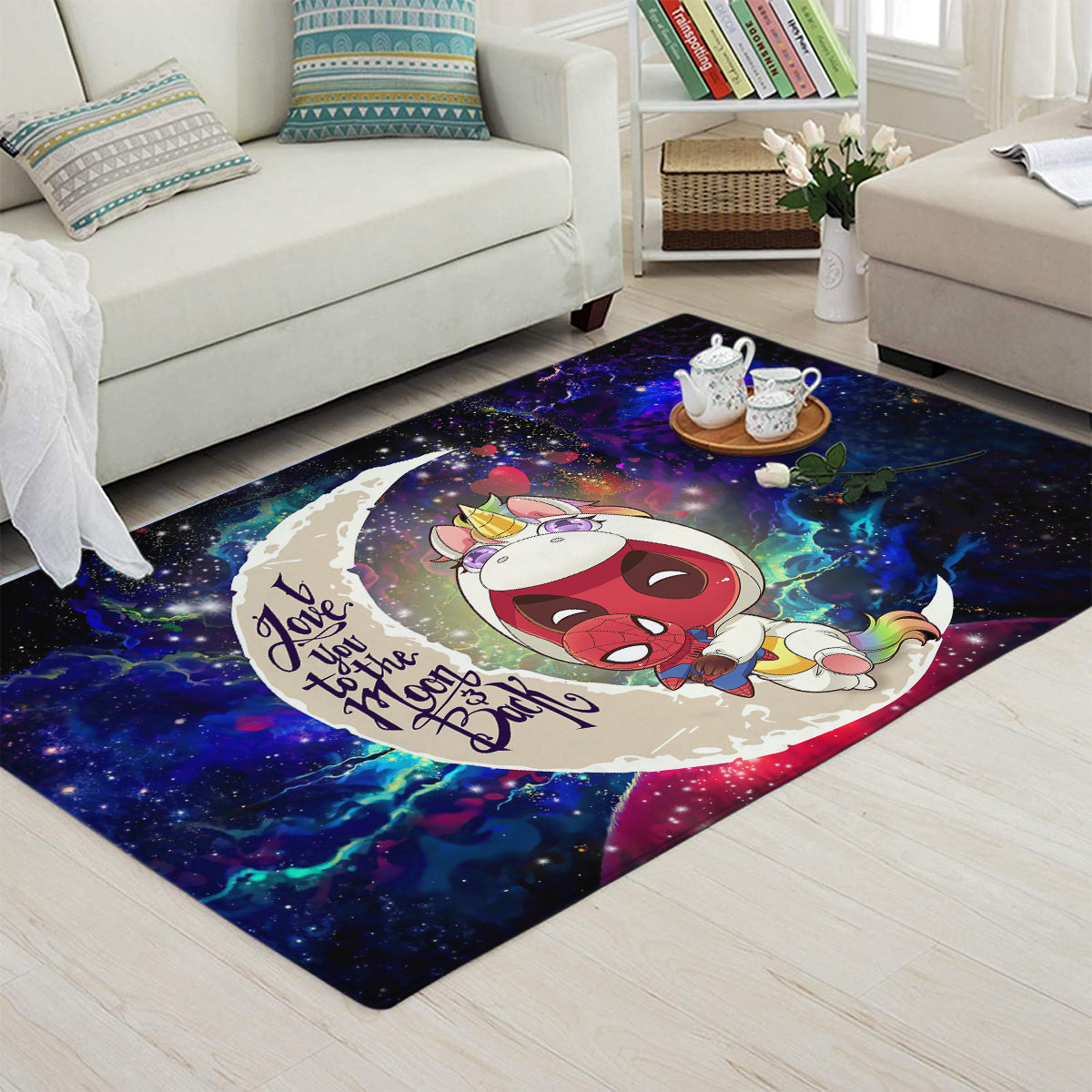 Unicorn Deadpool And Spiderman Avenger Love You To The Moon Galaxy Carpet Rug Home Room Decor