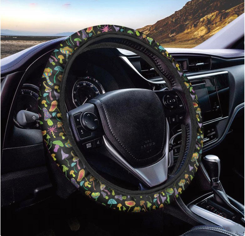 Psychedelic Mushroom Pattern Print Car Steering Wheel Cover