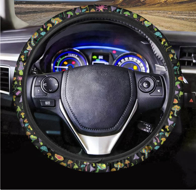 Psychedelic Mushroom Pattern Print Car Steering Wheel Cover