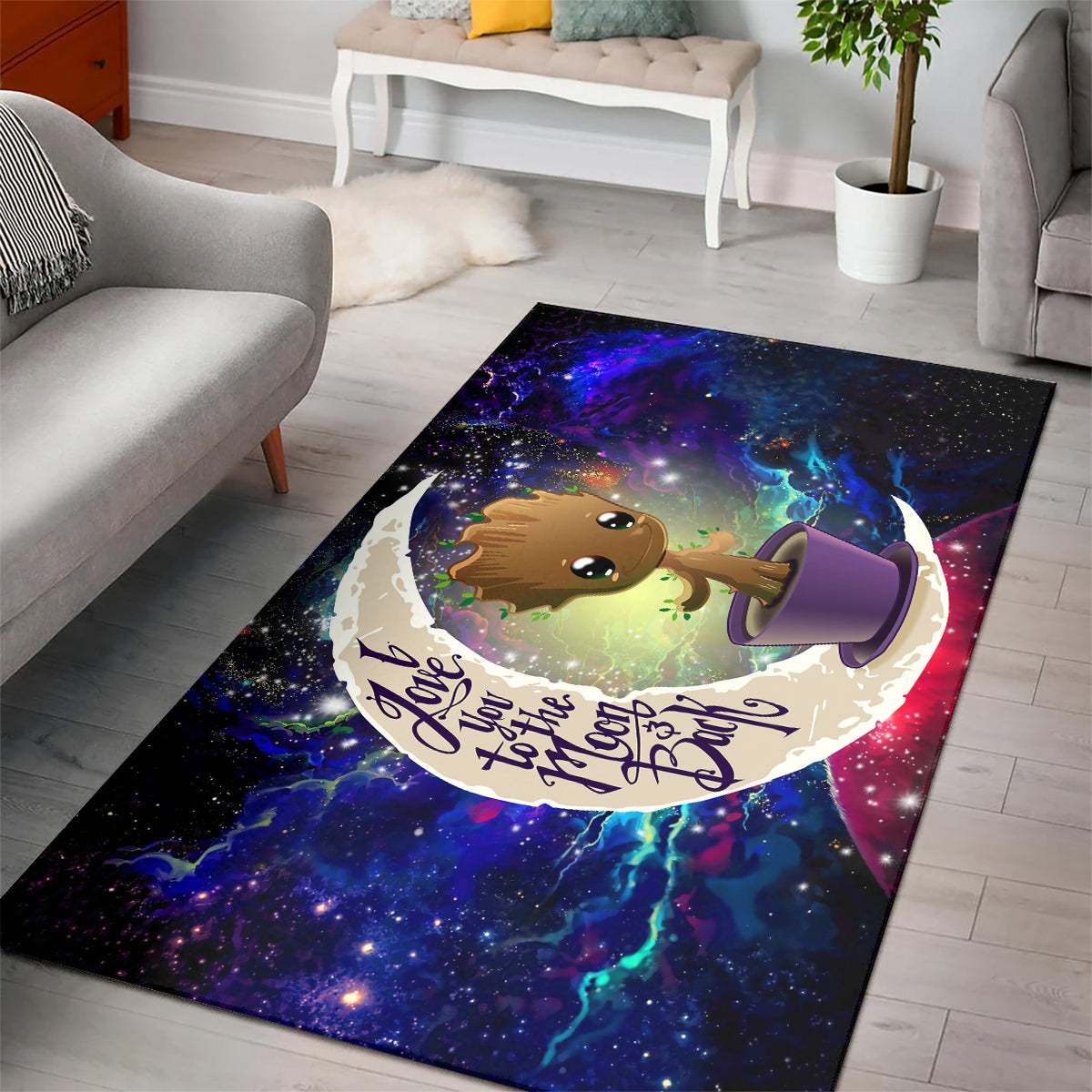 Baby Groot Love You To The Moon Galaxy Carpet Rug Home Room Decor