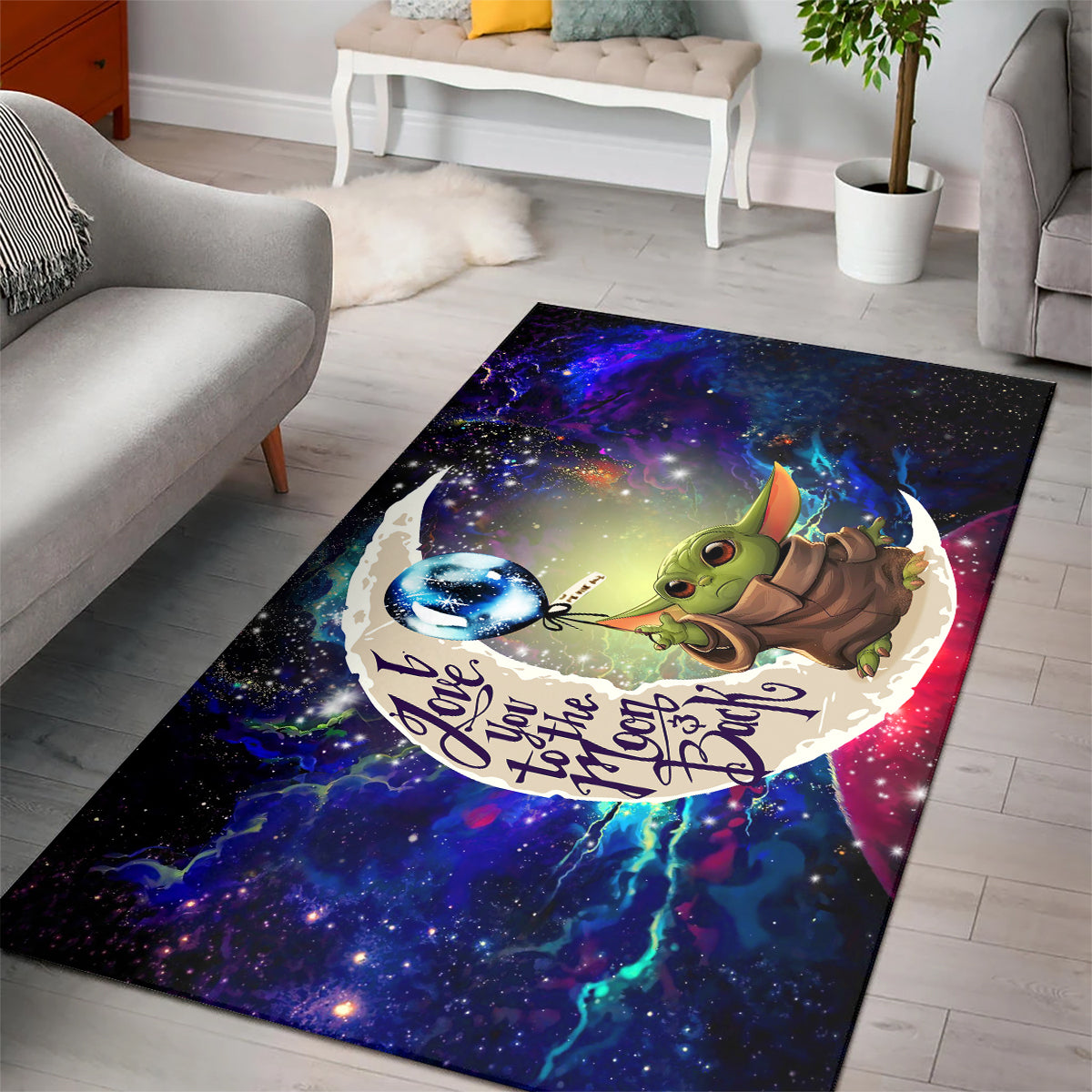 Baby Yoda Love You To The Moon Galaxy Carpet Rug Home Room Decor