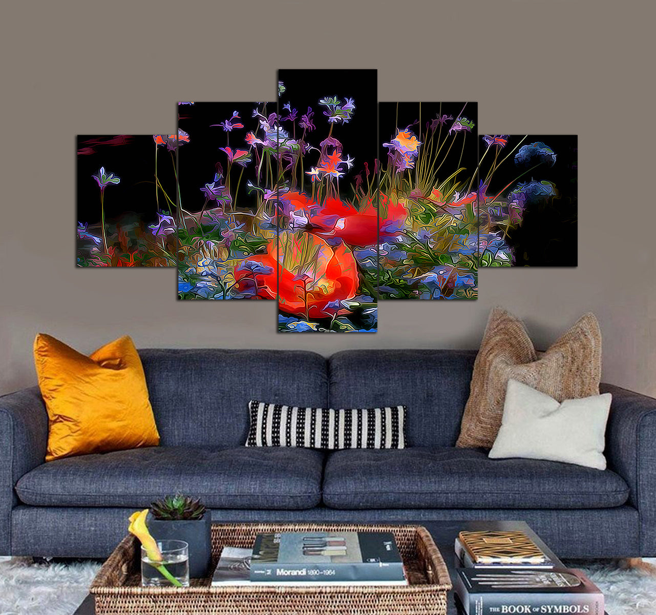 Abstract Flower 2 Painting 1 3D 5 Piece Canvas Art