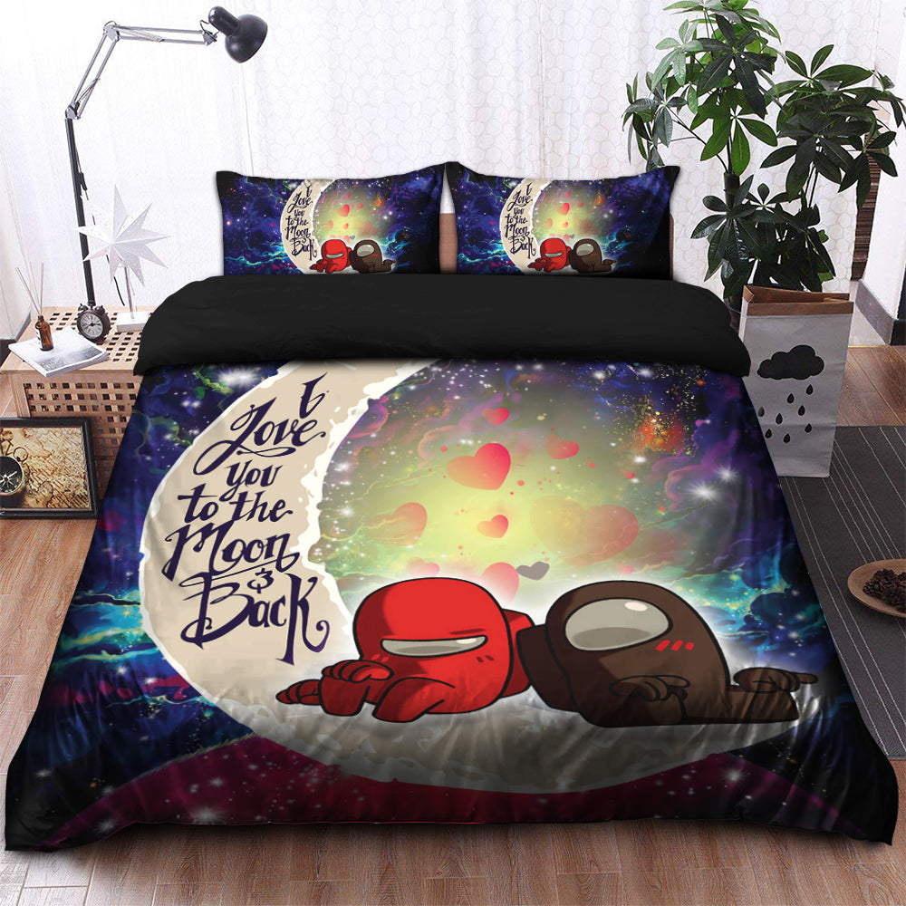 Among Us Couple Love You To The Moon Galaxy Bedding Set Duvet Cover And 2 Pillowcases