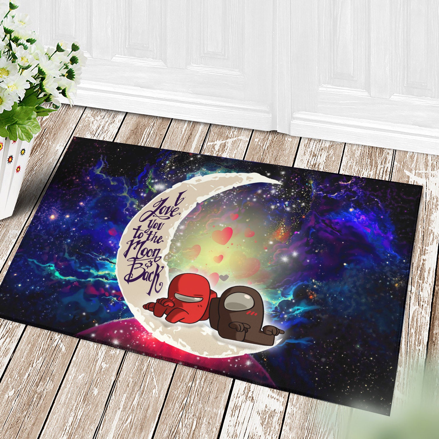 Among Us Couple Love You To The Moon Galaxy Back Door Mats Home Decor