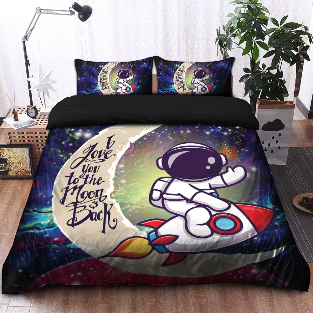 Astronaut Chibi Love You To The Moon Galaxy Bedding Set Duvet Cover And 2 Pillowcases