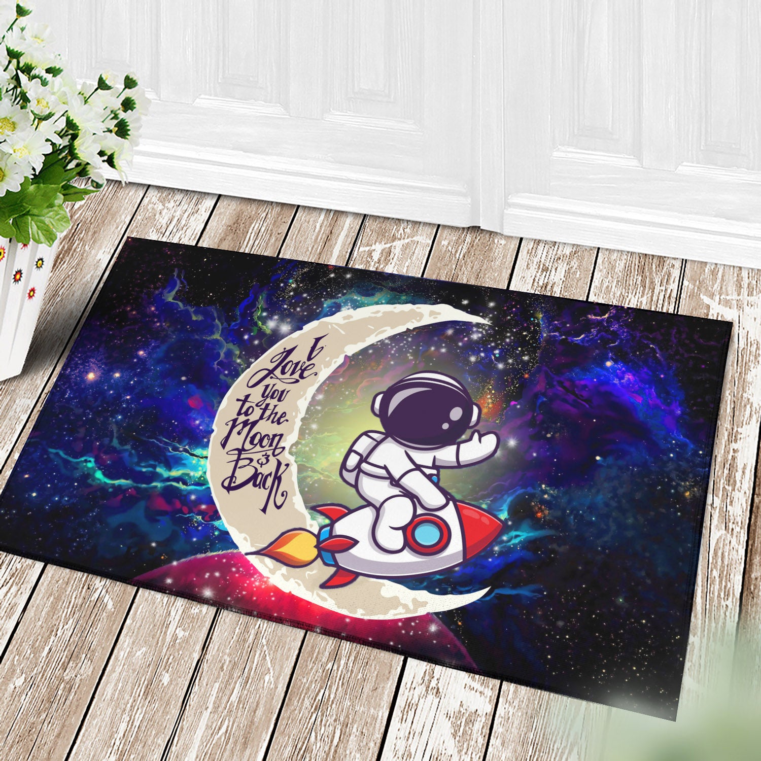 Astronaut Chibi Love You To The Moon Galaxy Back Door Mats Home Decor