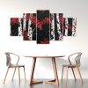 Birch Tree With Red Leaves Painting Abstract Art Canvas 5 Piece Canvas Art