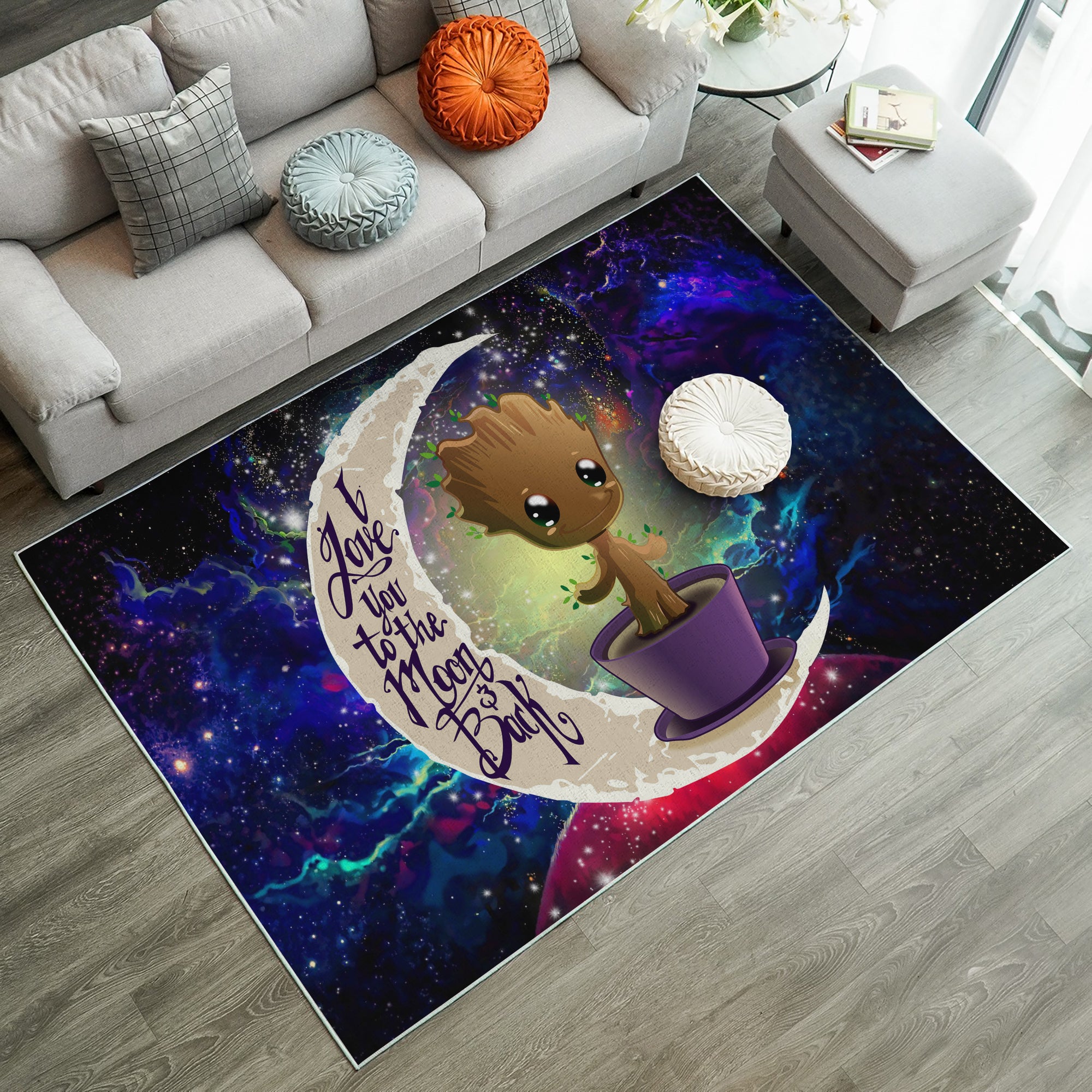 Baby Groot Love You To The Moon Galaxy Carpet Rug Home Room Decor
